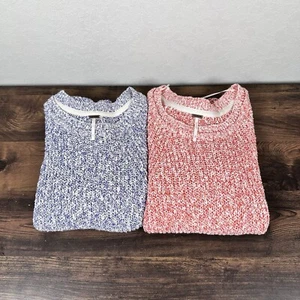 FREE PEOPLE Electric City Linen Open Knit Sweater Women Medium Bundle 2 Blue Red - Picture 1 of 7