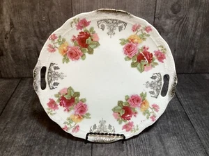 Antiguo Plato Festoneado Alemano Rosa Melocotón Dorado Floral Rosas Repujado 9" - Imagen 1 de 5