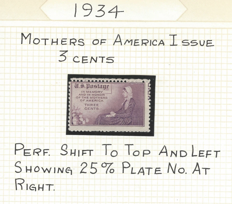 ERROR 1934 MOTHERS OF AMERICA US MNH STAMP WITH 25% PERF SHIFT - Image 1 of 1