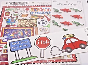 Lote de 3 paquetes de pegatinas para álbumes de recortes - tema niño, coches deportivos de viaje dinosaurios - NUEVAS - Imagen 1 de 11