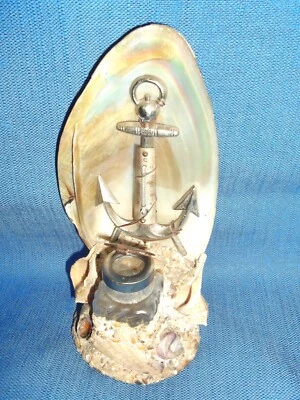 ancien souvenir   Bord de Mer,coquillage, encrier,thermomètre - Photo 1/4