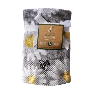 Deborah Connolly Set of 2 Daisy Bumble Bee Hand Towels Gray NWT - Picture 1 of 2