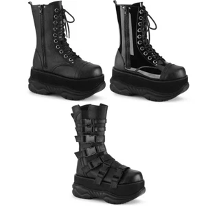 Pleaser Demonia 3" PF Lace-Up Mid Calf Boot Outside Zipper Adult Men NEP2XX - Picture 1 of 6