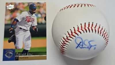 Béisbol autógrafo firmado por Denard Span de los gemelos con tarjeta de cubierta superior 2009 743 en TL Foto 1 de 4