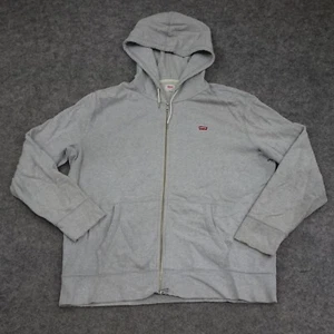 Levis Hoodie Mens Large L Gray Sweatshirt Full Zip Solid Sweater Logo Cotton - Picture 1 of 13