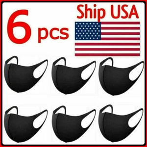 ¡VENTA! 6 PIEZAS - Paquete de 6 - Máscara facial reutilizable lavable unisex cubierta bucal negra (EE. UU.) - Imagen 1 de 6
