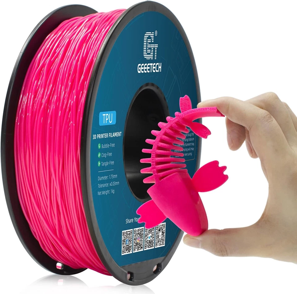 Geeetech TPU 3D Printer Filament 1kg 1.75mm Pink 95A High Elastic TPU Filaments - Image 1 of 4