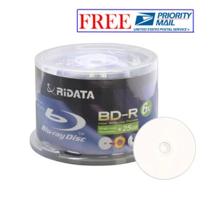 50 Ridata 6X BD-R 25GB Blu-ray White Inkjet Hub Printable Recordable Blank Disc - Picture 1 of 3