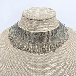 Accesorio cuello cuentas vintage brillante tono plata cuentas cuelga bucles chic - Imagen 1 de 5