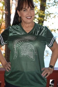 Michigan State Spartans rhinestone Bling jersey  XS S M L XL XXL 3X 4X  licensed - Picture 1 of 12