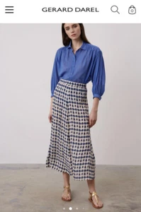 Gerard Darel White/Blue Tie Dye Laya Flowing Midi Skirt Size 1 $315 Boho Chic - Picture 1 of 6