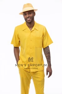 NUEVO Para Hombres Montique 2 Piezas Conjunto de Caminar Traje de Ocio Verano Ligero Ajuste Regular Amarillo - Imagen 1 de 1