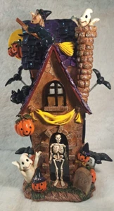 HAUNTED 12" HALLOWEEN LIGHTED CASTLE W/WITCH/SKELETON/SKULL/BATS/PUMPKINS/GHOSTS - Picture 1 of 8