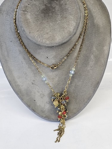 VETEMENTS "Collana Nappa Lunga Tono Oro Catena Maglia Pendente & Perline Acriliche Multicolore 26"