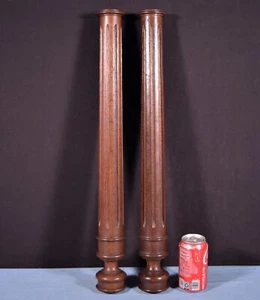 25" Pair of French Antique Solid Oak Wood Support Posts Pillars w/Flat Backs - Picture 1 of 12