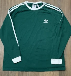 Adidas 3 Stripe Long Sleeve Collegiate Pullover Shirt Mens XL Green - Picture 1 of 9