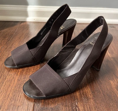 Stuart Weitzman Brown Crepe Slingback Peep Toe Pump Women's Size 9 NARROW - Image 1 of 4