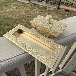 VTG Chinese Brass Dragon Ornate Ink Blotter & Matching Tray Desk Set Oriental - Picture 1 of 22