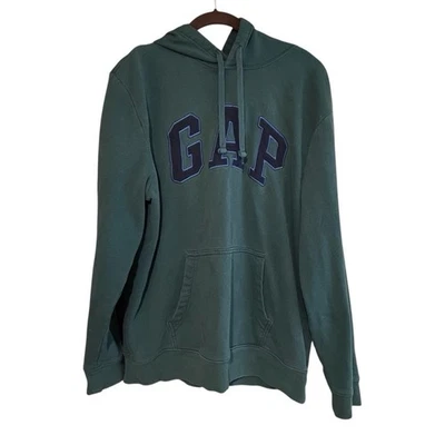 Gap logo pullover hoodie dark green large kangaroo pocket long sleeve - Image 1 of 4