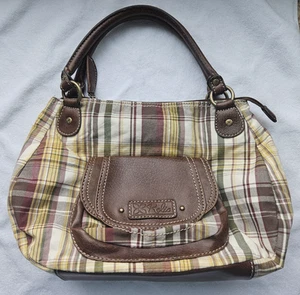 Vintage Relic By Fossil Y2K 90s Plaid/Brown Satchel Shoulder Handbag Purse Retro - Picture 1 of 14