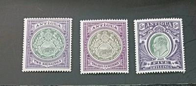 ANTIGUA 1903 2s 2s6d 5s SG 38 39 40 Sc 28 29 30 MH - Image 1 of 2
