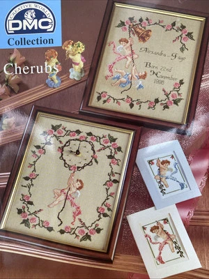 Cross Stitch Chart Booklet Angel Roses Samplers DMC P5033 ABC Cherubs Clock - Image 1 of 4