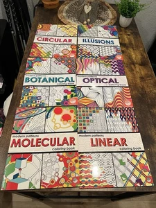 Mindware Coloring Book Lot Optical Botanical Circular Illusions Molecular Linear - Picture 1 of 7