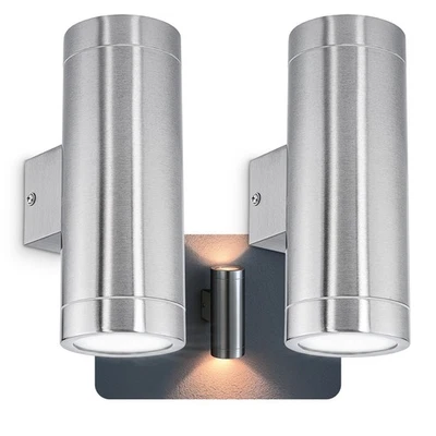 2 Stück Wandlampe TIRA Up & Down Außen Edelstahl IP44 mit 4x GU10 3W neutralweiß - Bild 1 von 4
