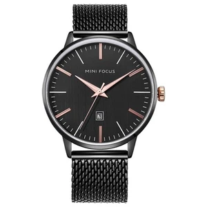 Women's Watch with Genuine Leather or Stainless Steel Band (Black/Rose Gold) - Picture 1 of 5