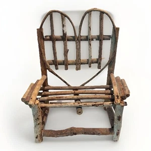 Vintage 13.5 In H Miniature Hand Made Rustic Wooden Twig Folk Art Rocking Chair - Picture 1 of 11