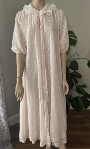 Vintage Odette Barsa Peignoir Robe Lounge Boudoir Pink Polka Dot - Picture 1 of 11