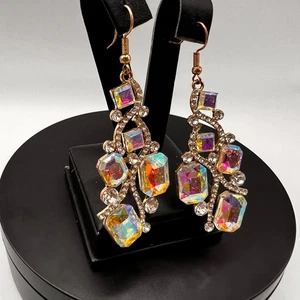 Goldfarbene schillernde CZ Strass Ohrhänger 3" formeller Abschlussball Glamour Party  - Bild 1 von 8