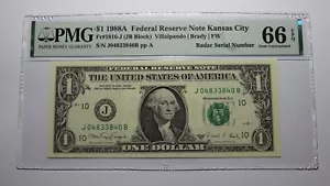 $1 1988 Radar Serial Number Federal Reserve Currency Bank Note Bill PMG UNC66EPQ - Picture 1 of 3