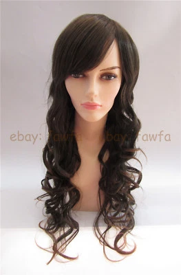 Mezcla Marrón Largo Onda Rizada Peluca Sintética Pelo Golpes Niña Mujeres Juegos con disfraces Peluca Completa Foto 1 de 4