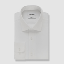 Calvin Klein White 18 X 34/35 Regular Fit Men Dress Shirt Non-iron S05