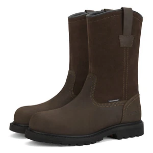 HISEA Men Steel Toe Safety Work Boots Pull On Waterproof Leather Wellington Boot - Picture 1 of 34