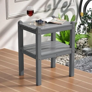 2-Tier Outdoor Side Table Adirondack End Table for Pool Garden Backyard (Grey) - Picture 1 of 11