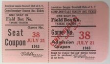7/21/1943 New York Yankees Vs  St Louis Browns  Complimentary Full Ticket
