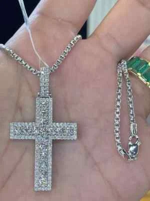 2,50 ct Rundschliff echter Moissanit Herren Kreuz Anhänger 10k massives Weißgold - Bild 1 von 3
