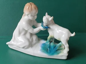Vintage UdSSR 60er Jahre Statuette, "Mädchen mit Kind" Figur, Gzhel Porzellanmarke - Bild 1 von 11