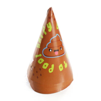 12 Emoji Poo Paper Birthday Party Hats - Elastic Strap Funny Party Tableware - Image 1 of 4