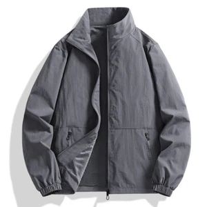 Men's Jacket Spring New Casual Stand Collar Solid Color Loose Jacket Trendy Plus - Picture 1 of 21