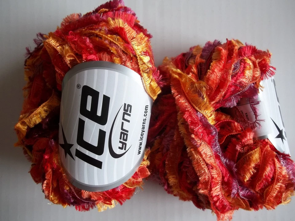 Hilo de lúrex con flecos de Ice Yarns, rojo/naranja/amarillo, lote de 2, (93 yardas cada uno) Foto 1 de 3