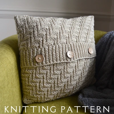Cushion Cover Knitting Pattern Zig & Zag Printed Pattern To Knit Yourself - Image 1 of 4