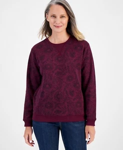 Style & Co Women's Printed Fleece Crewneck Sweatshirt Bloom Berry SZ XL DEFECT - Picture 1 of 13
