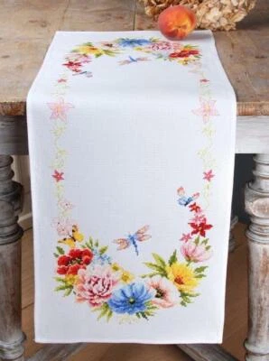 DIY Vervaco Colorful Flowers Spring Counted Cross Stitch Table Runner Scarf Kit - Image 1 of 2