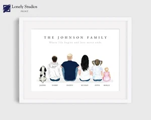 Personalised Family Print BUILD YOUR OWN PERSONALISED FAMILY AND PETS PRINT - Picture 1 of 10