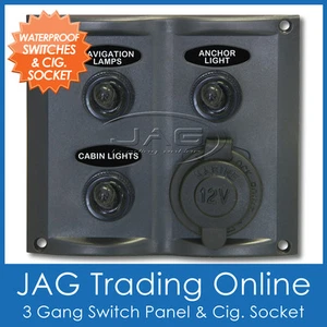 3-GANG TOGGLE & 1 CIG SOCKET SWITCH PANEL WATERPROOF- Marine/Boat/RV/Caravan *B - Picture 1 of 4