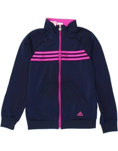 ADIDAS Girls Tracksuit Top Jacket 11-12 Years Navy Blue Polyester MR08 - Picture 1 of 3