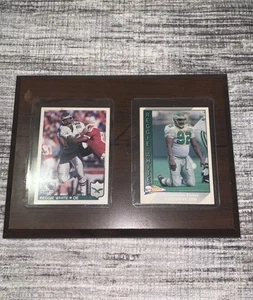 Reggie White Philadelphia Eagles 2 Card Brown Plaque Good Condition Authentic - Picture 1 of 4